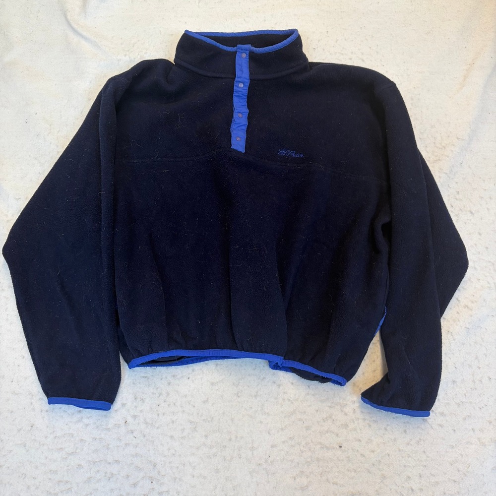 LL Bean Fleece Pullover Mens XL Navy Blue Snap T Neck Vintage